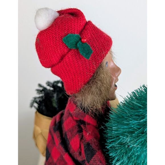 Byers' Choice Caroler 1992 Boy w/ Pine Tree and Basket Red Plaid Coat Vintage - Picture 7 of 11